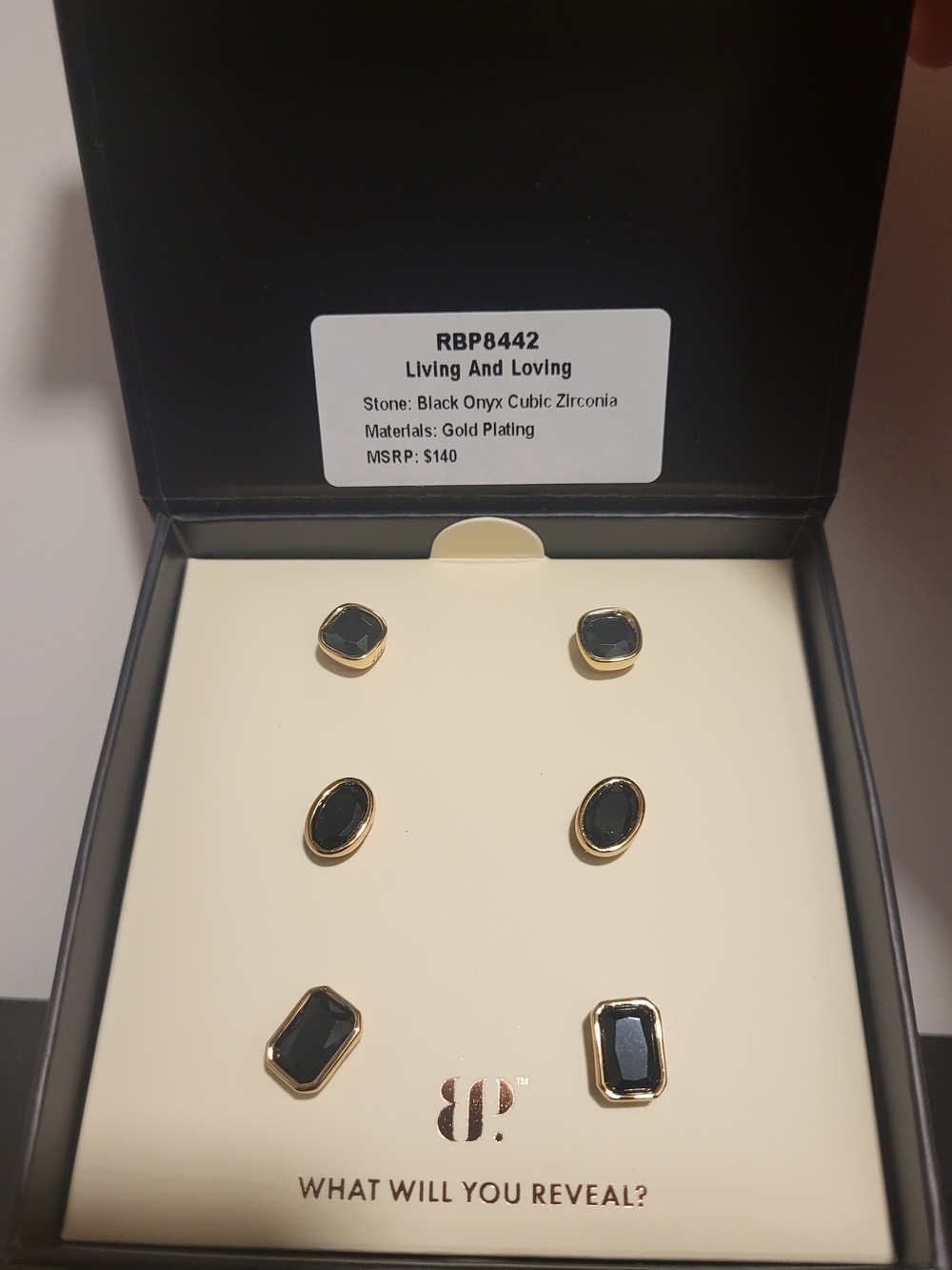 Living And Loving Gold-Plated Black Onyx Stud Earring Set